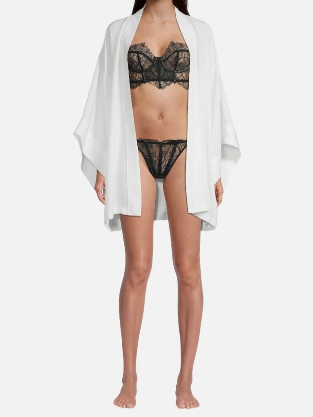 Kiki De Montparnasse Women's Ivory Silk Self-Tie Muse Robe Sleepwear Size XS/S